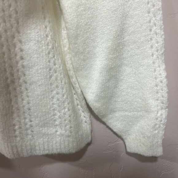 Ann Taylor Women's White Hooded Raglan Sleeve Decorative Knit Sweater - Picture 2 of 6